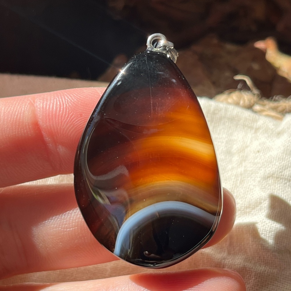Stainless steel wavy agate‎ pendant